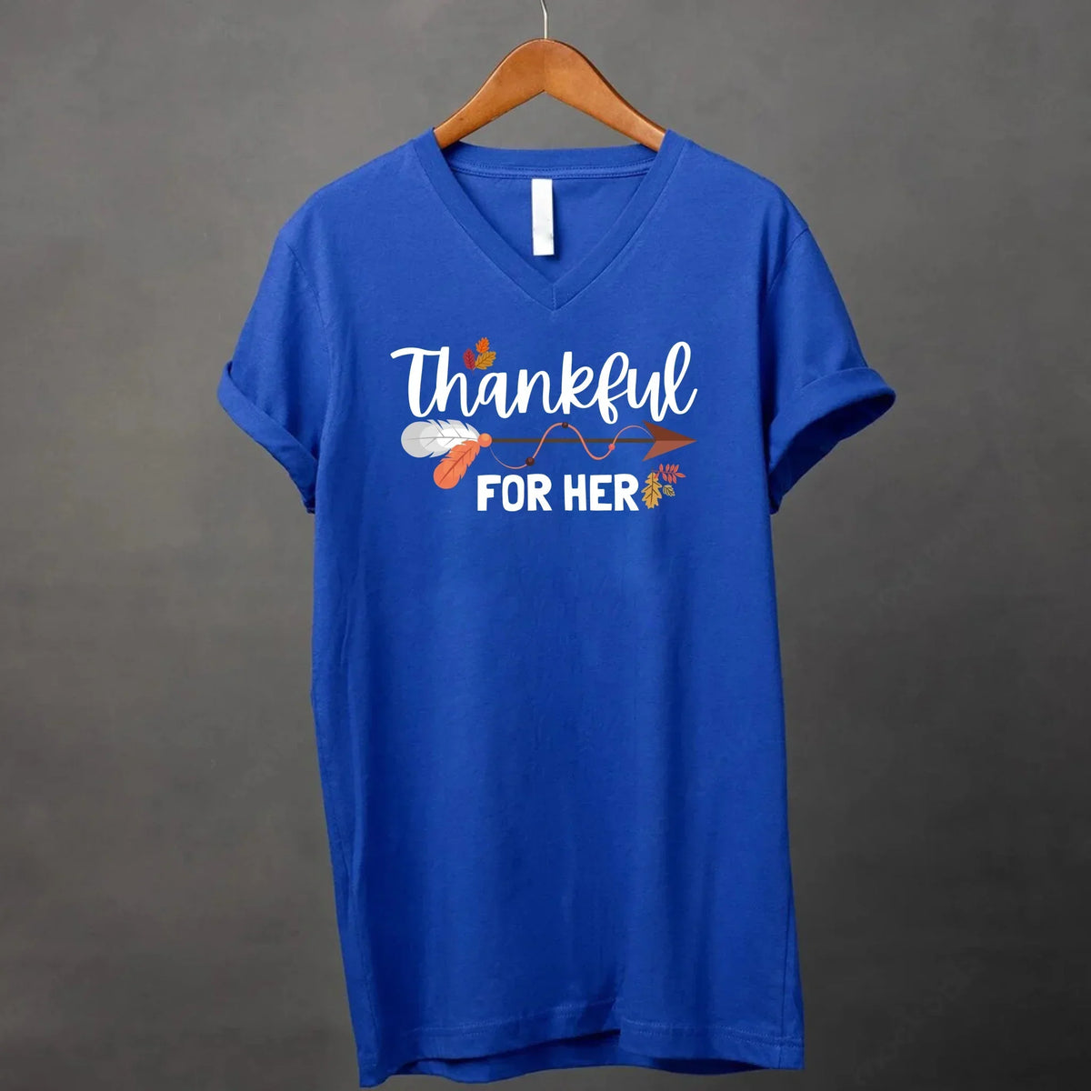 Thankful For Her/Him Valentines Couple V-Neck