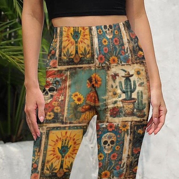 Baha Ranch Colores de Mexico Dia de las Muertes Day of the Dead Flare Pants