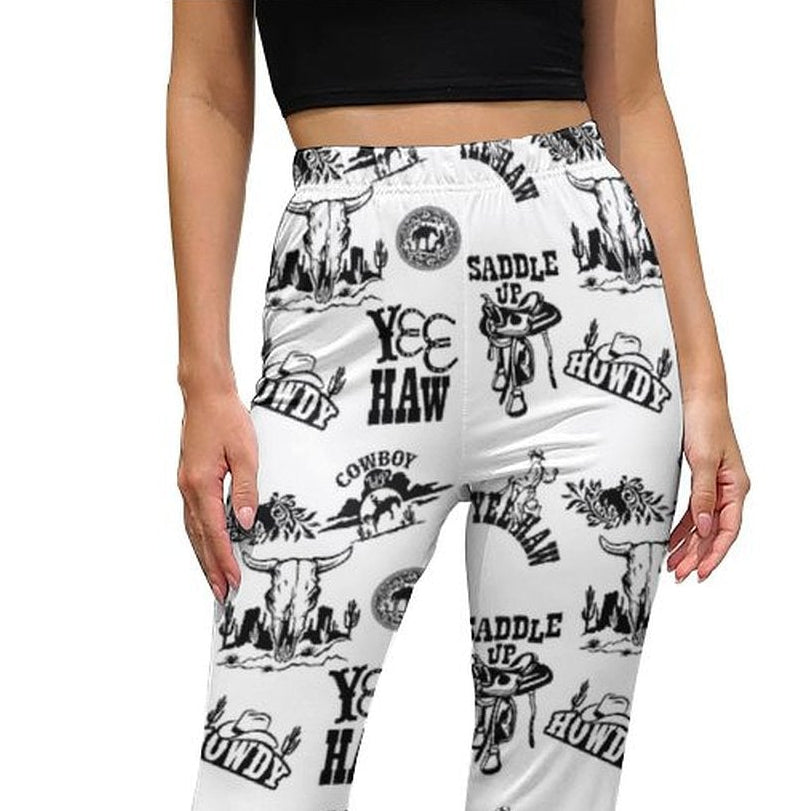 Baha Ranch Cowboy Western Word Print Flare Pants