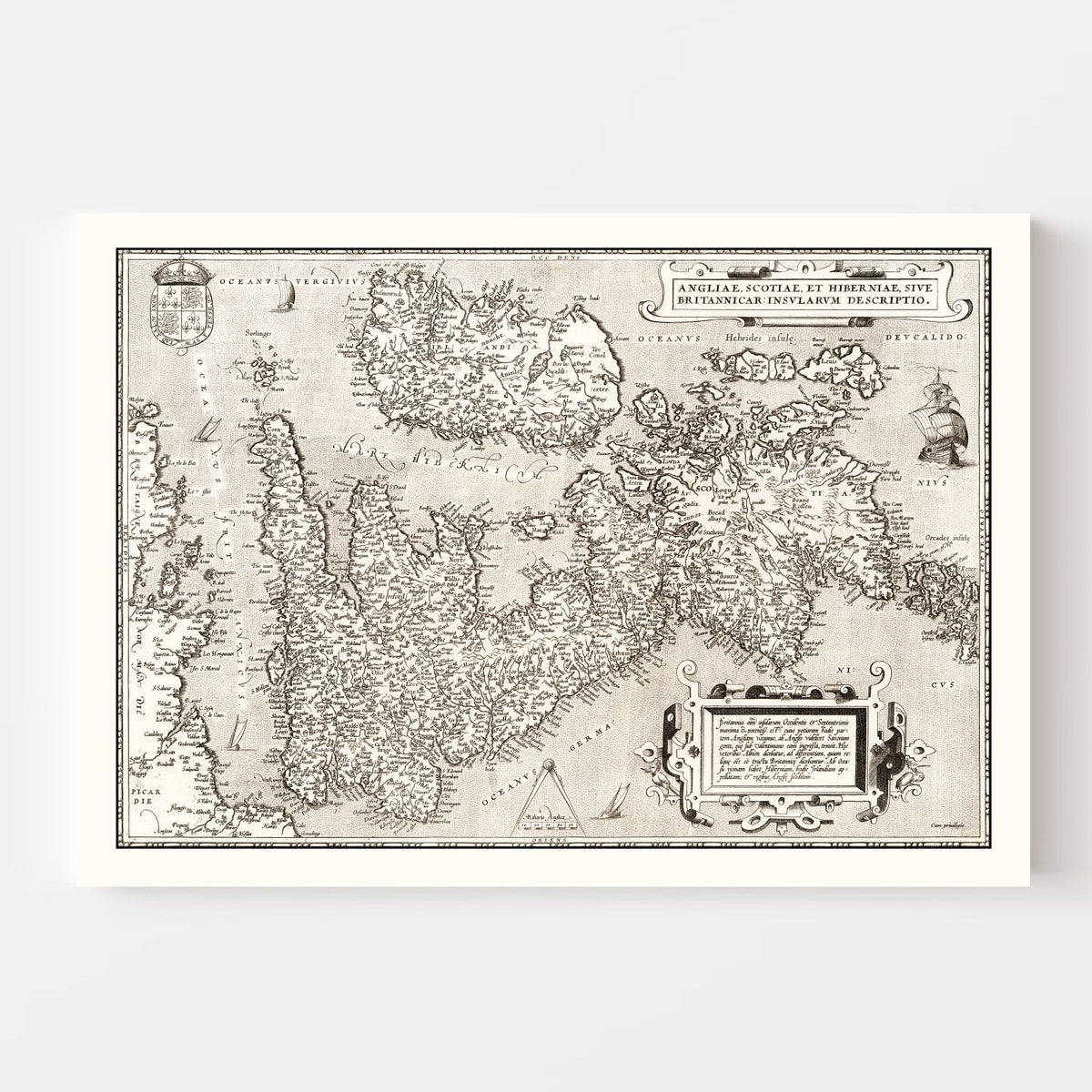Vintage Map of England, Scotland, Ireland 1570