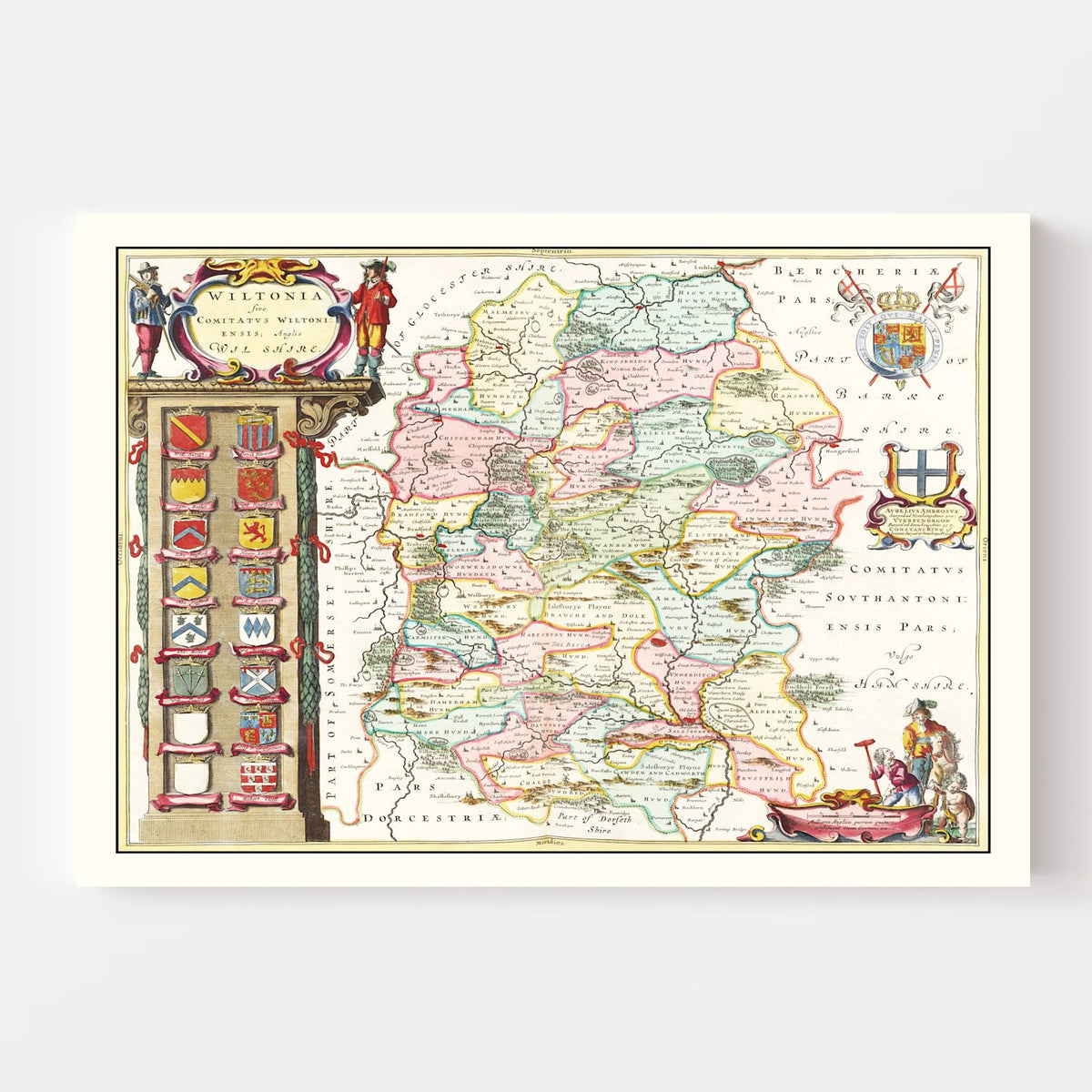 Vintage Map of Wiltshire 1665