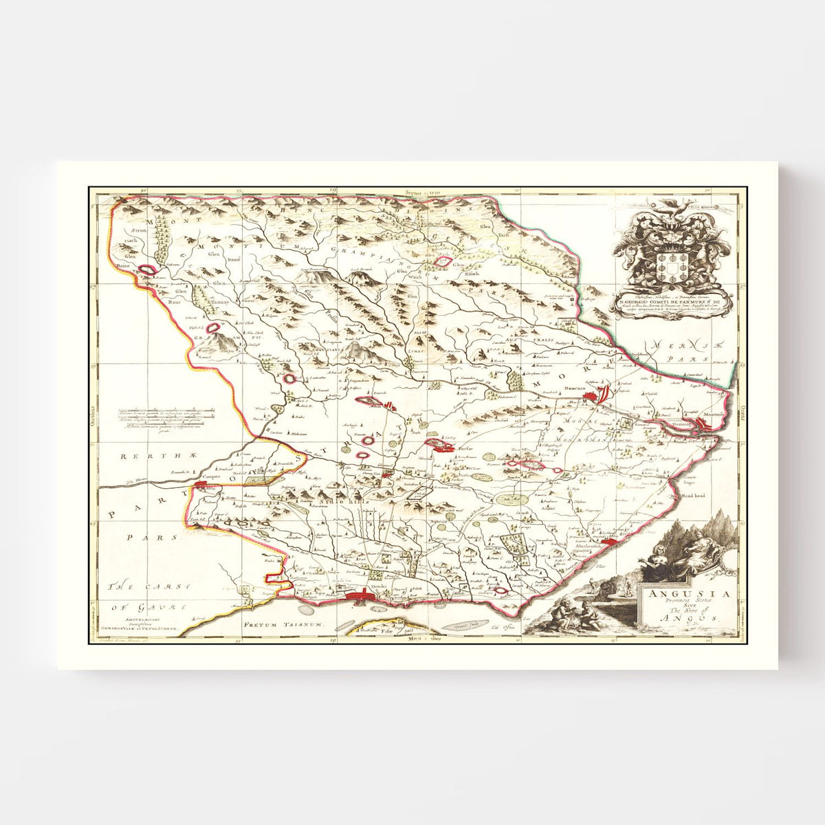 Vintage Map of Angus, Scotland 1665