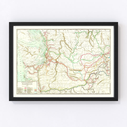 Vintage Railroad Map of Washington 1910