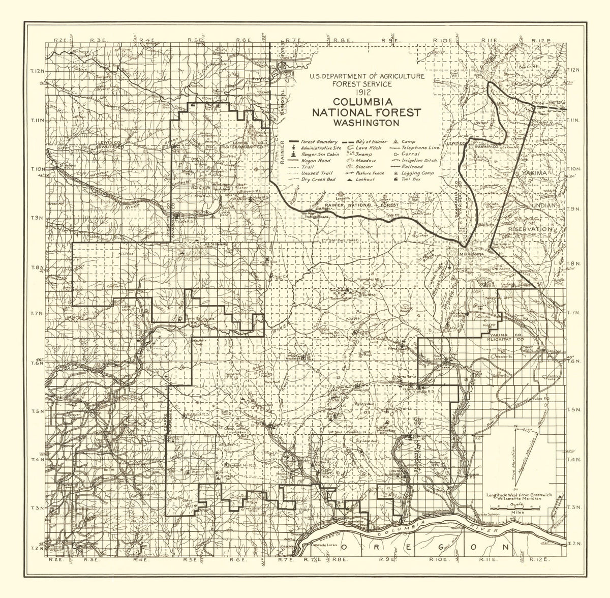 Vintage Columbia National Forest Map 1913
