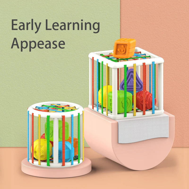 Baby Montessori Geometric Shape Blocks Toys Cube Box Color Perception Educational Game Motor Skill Tactile Touch Toys For Infant