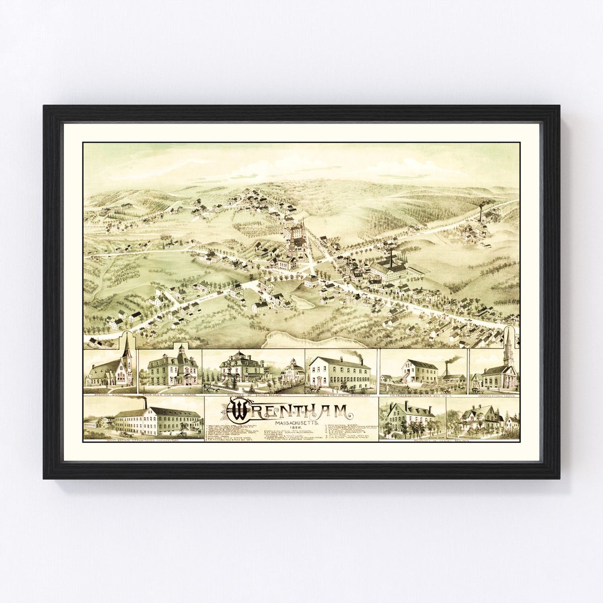 Vintage Map of Wrentham, Massachusetts 1888