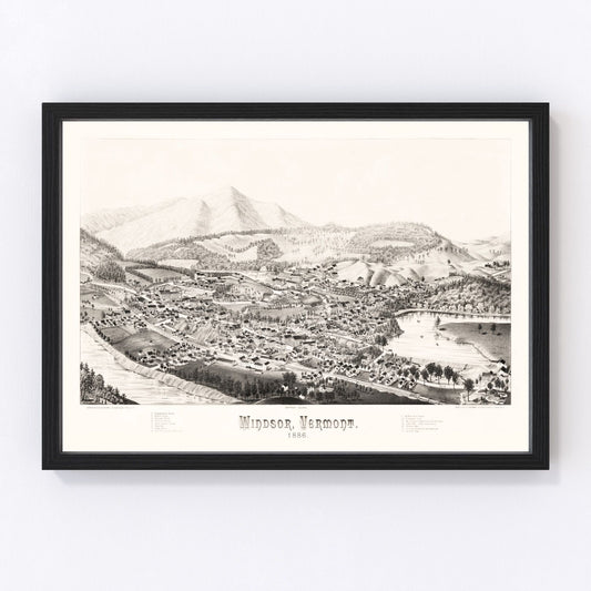 Vintage Map of Windsor, Vermont 1886