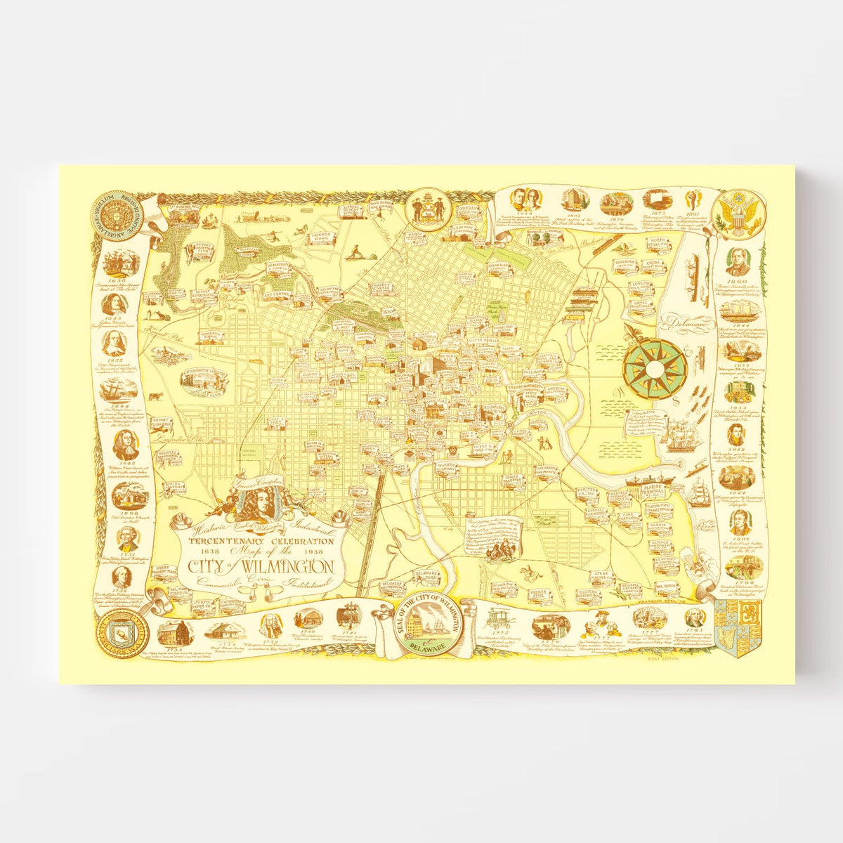 Vintage Map of Wilmington, Delaware 1938