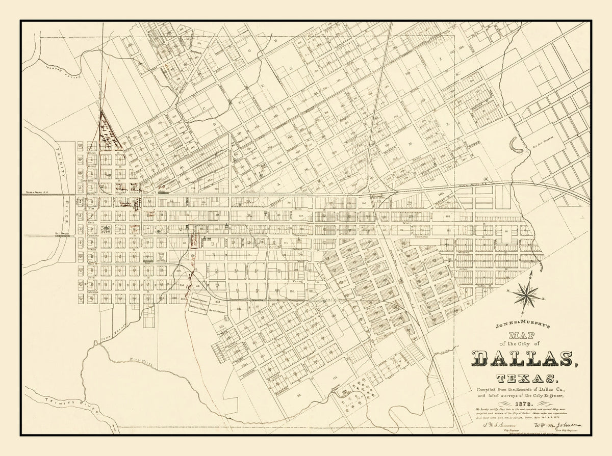 Vintage Map of Dallas, Texas 1878