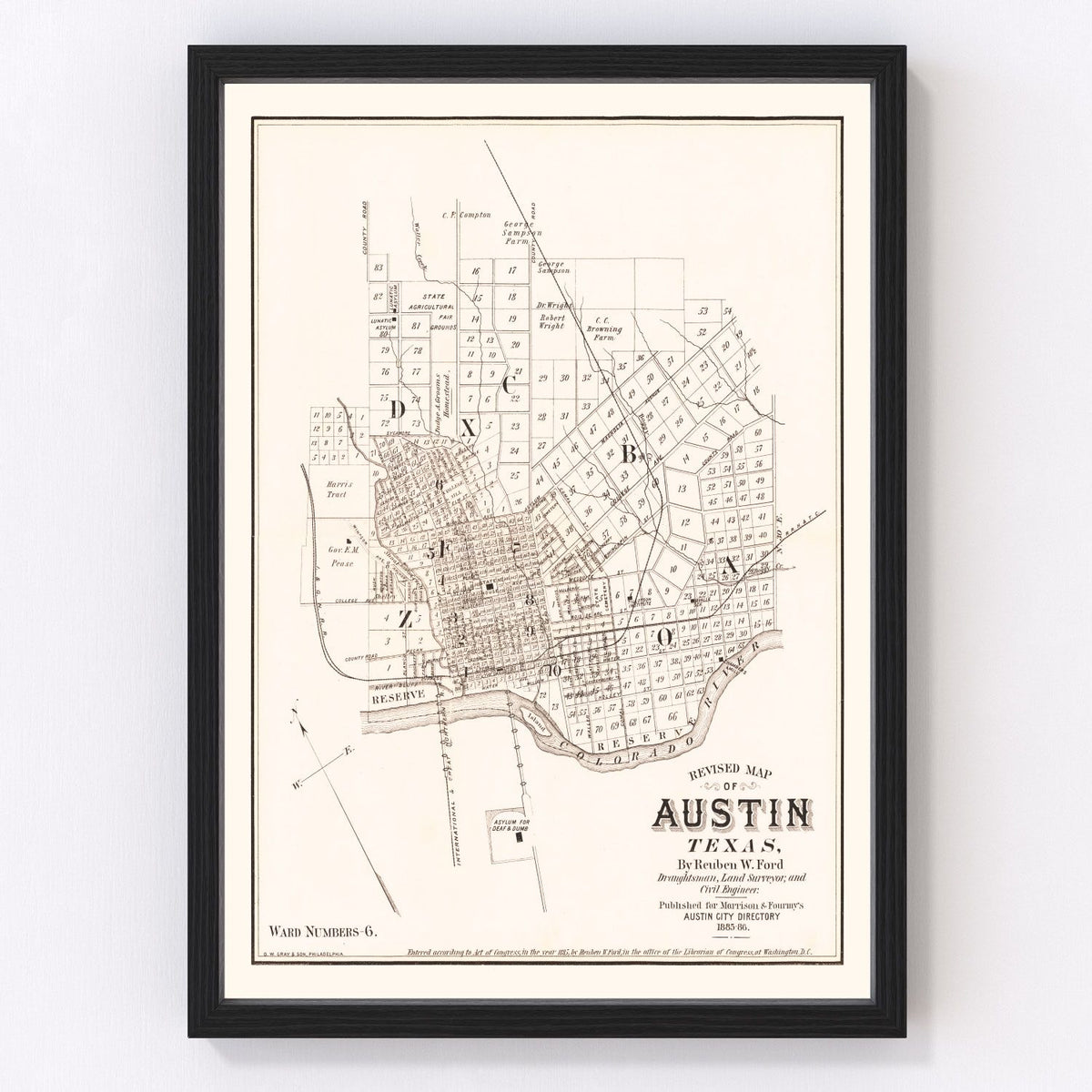 Vintage Map of Austin, Texas 1885