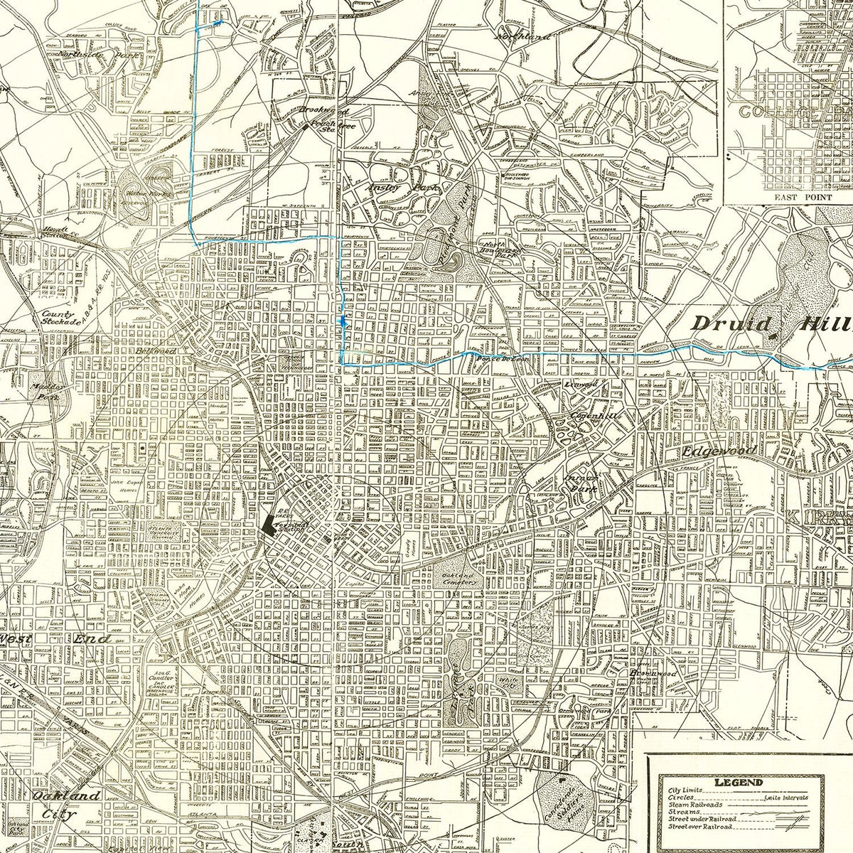 Vintage Map of Atlanta, Georgia 1947