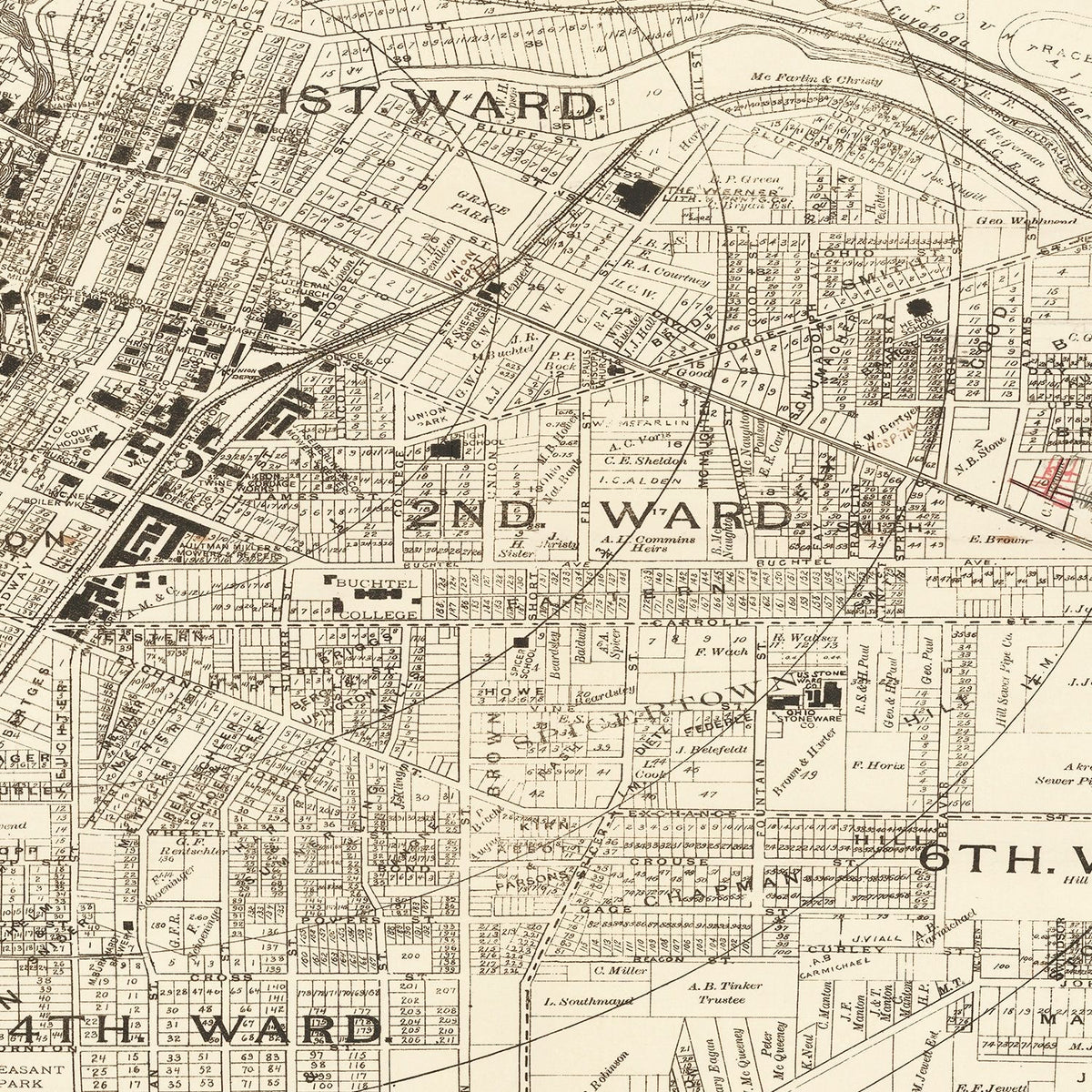 Vintage Map of Akron, Ohio 1889