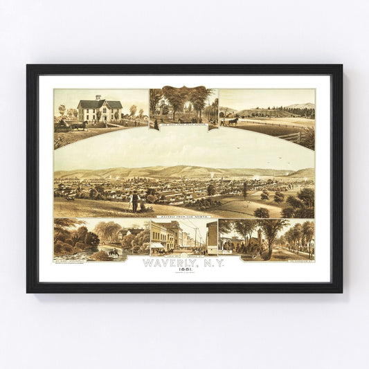 Vintage Map of Waverly, New York 1881