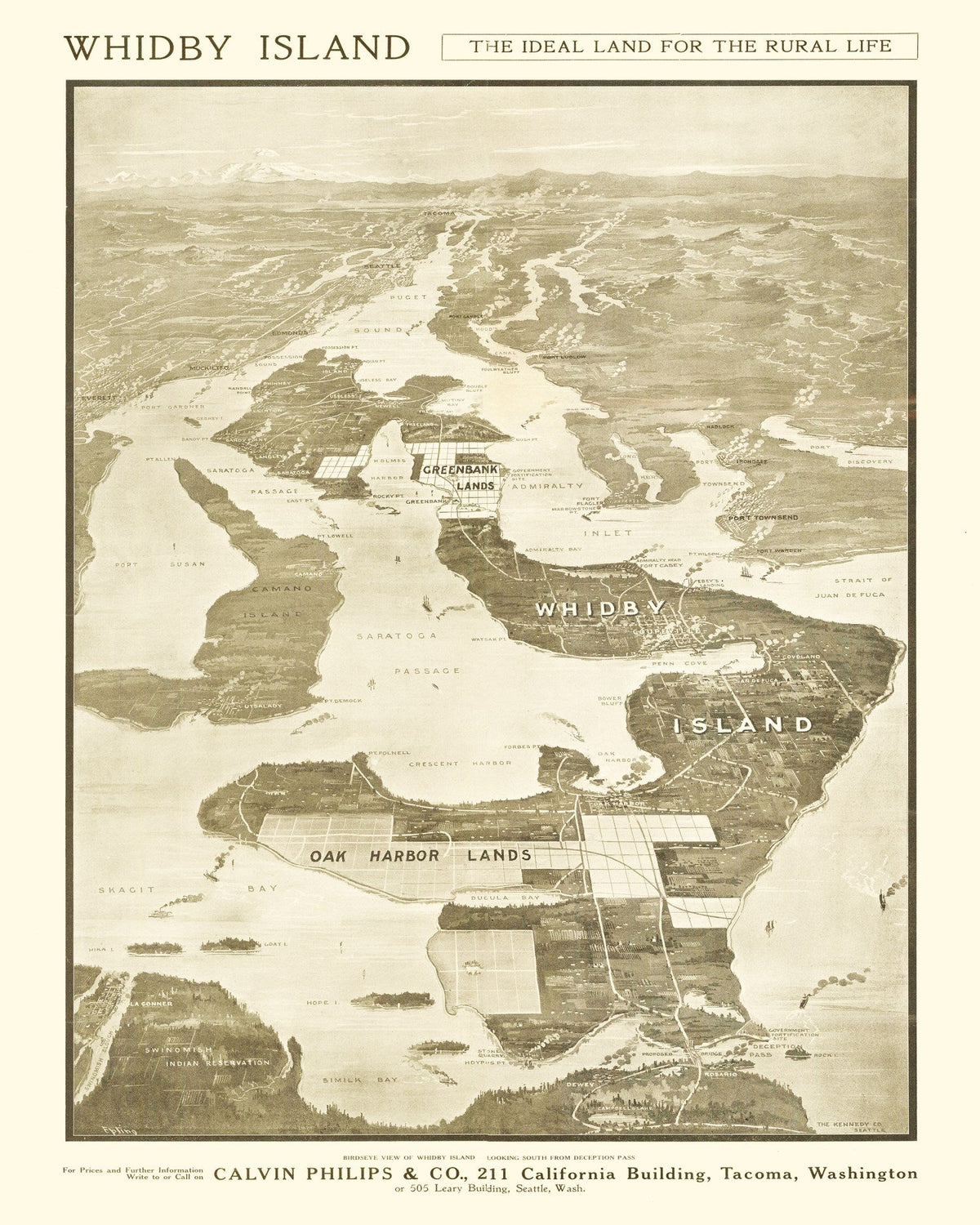 Vintage Map of Whidby Island, 1910