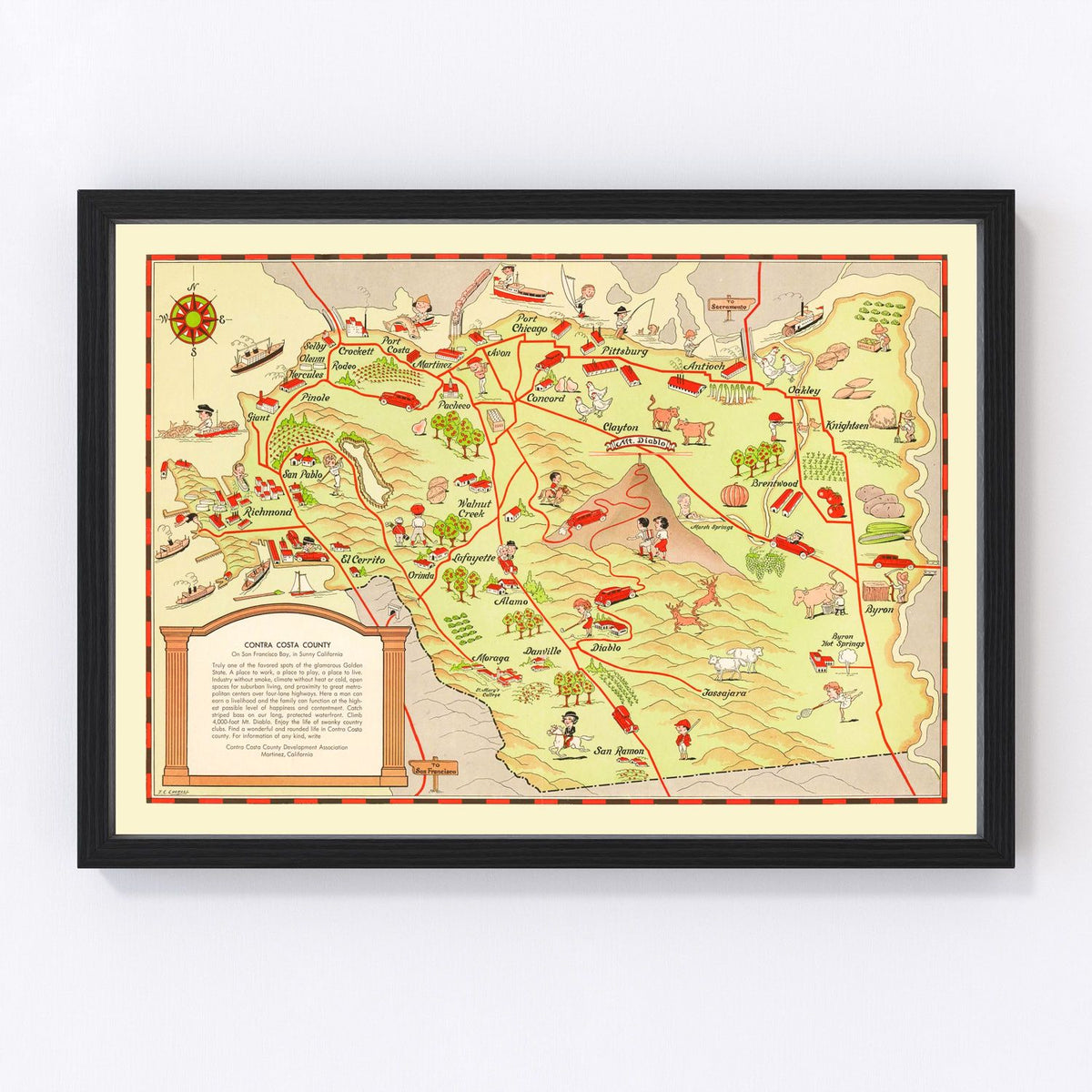 Vintage Map of Contra Costa County, California 1930