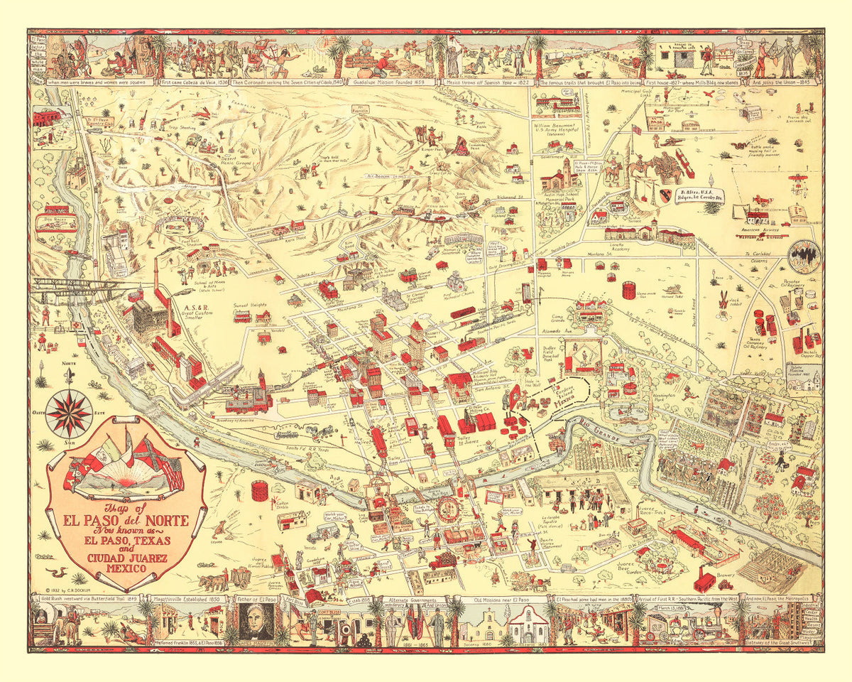 Vintage Map of El Paso, TX Business Section 1932