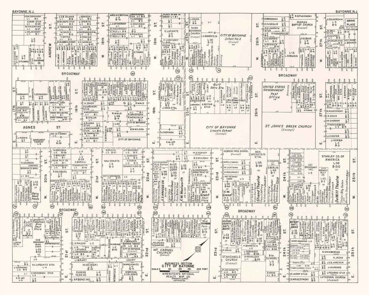 Vintage Map of Bayonne, NJ Business Section 1947