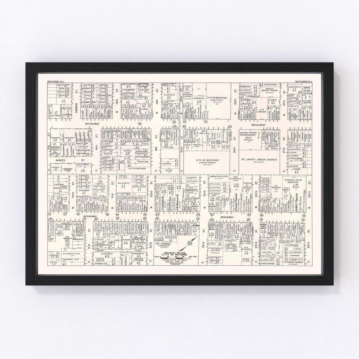 Vintage Map of Bayonne, NJ Business Section 1947