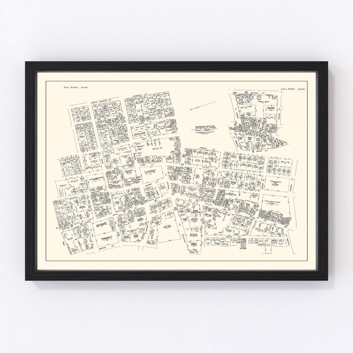 Vintage Map of Fall River, MA Business Section 1946