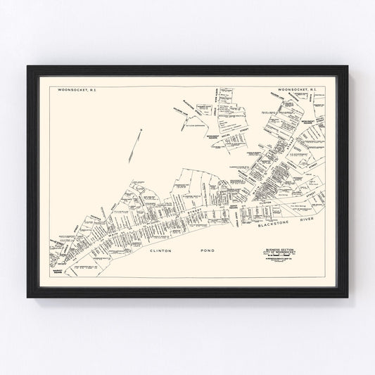 Vintage Map of Woonsocket, RI Business Section 1946