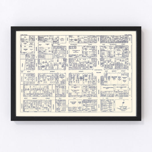 Vintage Map of York, PA Business Section 1950
