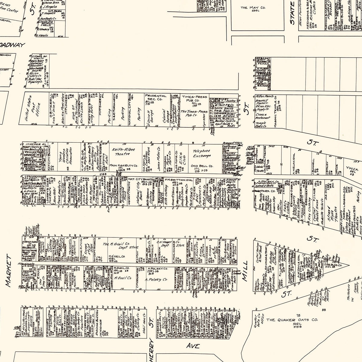 Vintage Map of Akron, OH Business Section 1929
