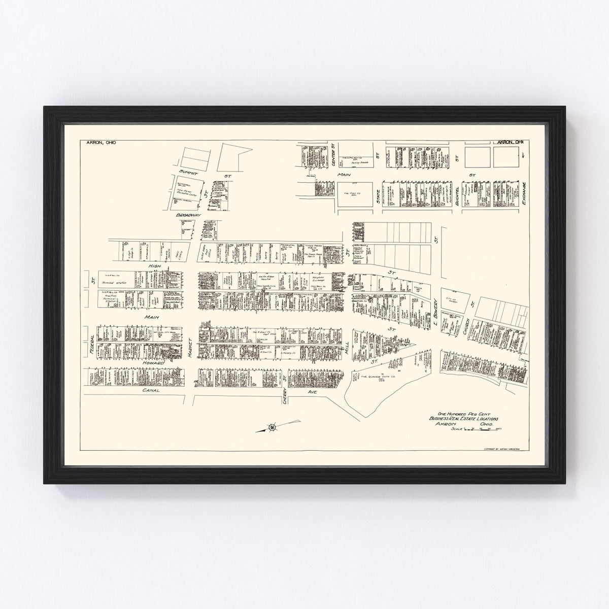 Vintage Map of Akron, OH Business Section 1929