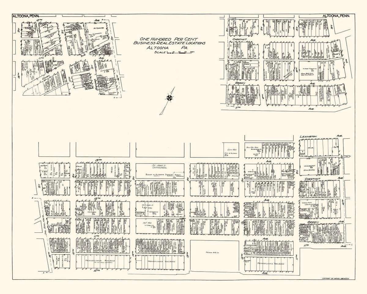 Vintage Map of Altoona, PA Business Section 1929