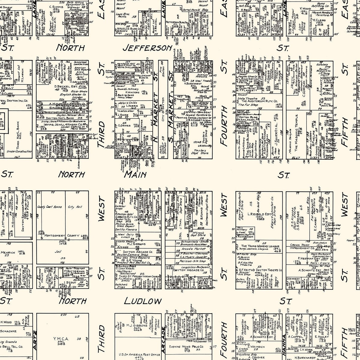 Vintage Map of Dayton, OH Business Section 1929