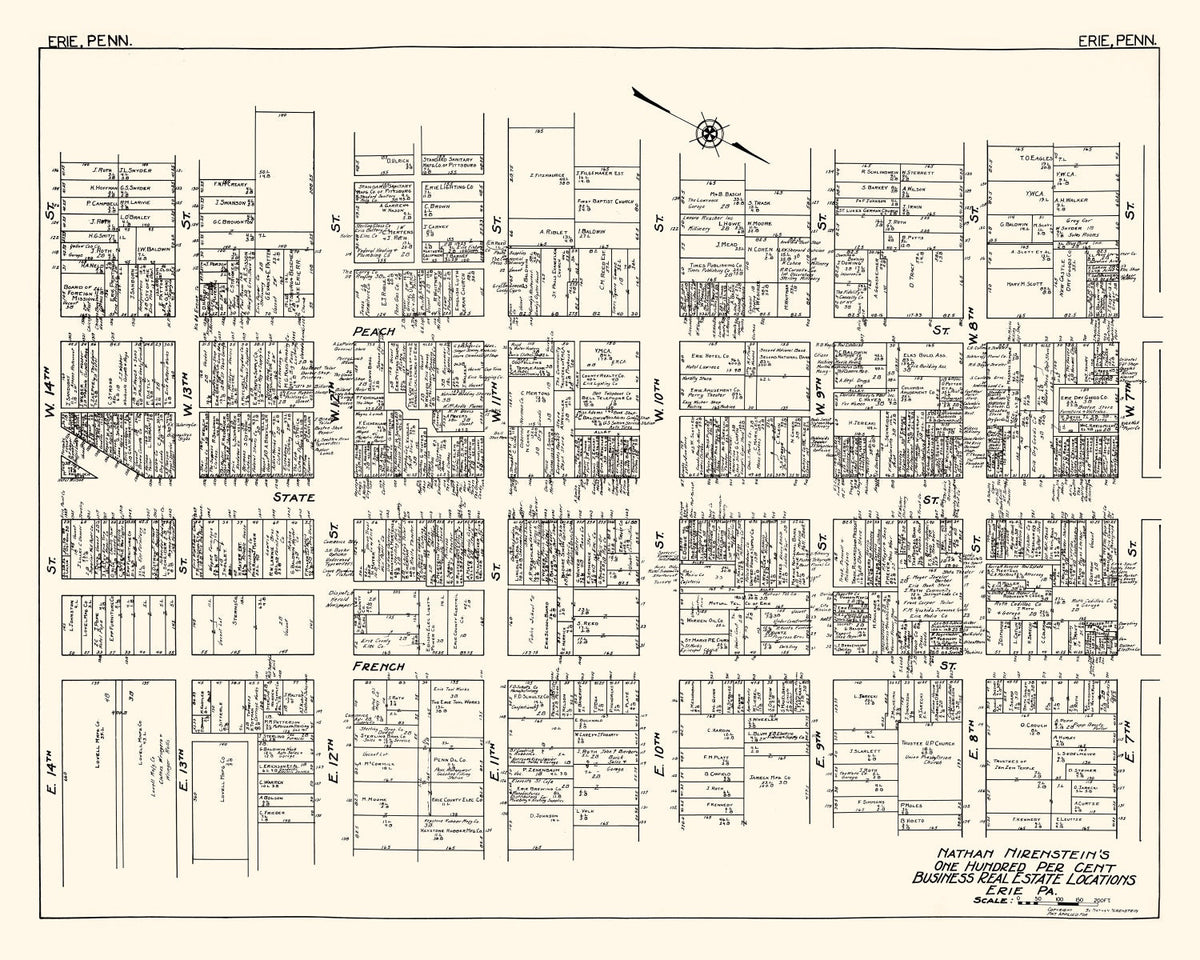 Vintage Map of Erie, PA Business Section 1929