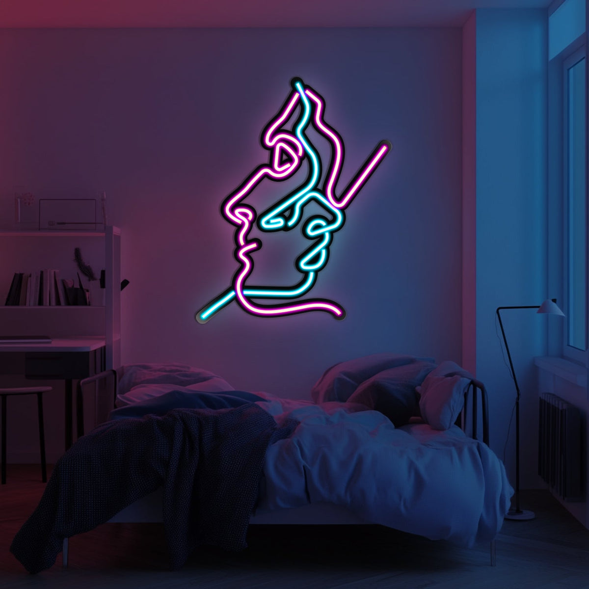 Two Faces Line Art Metal Neon Wall Art- LN0007