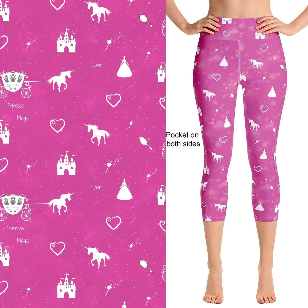 Princess Unicorn Carriage Capri Leggings with Pockets