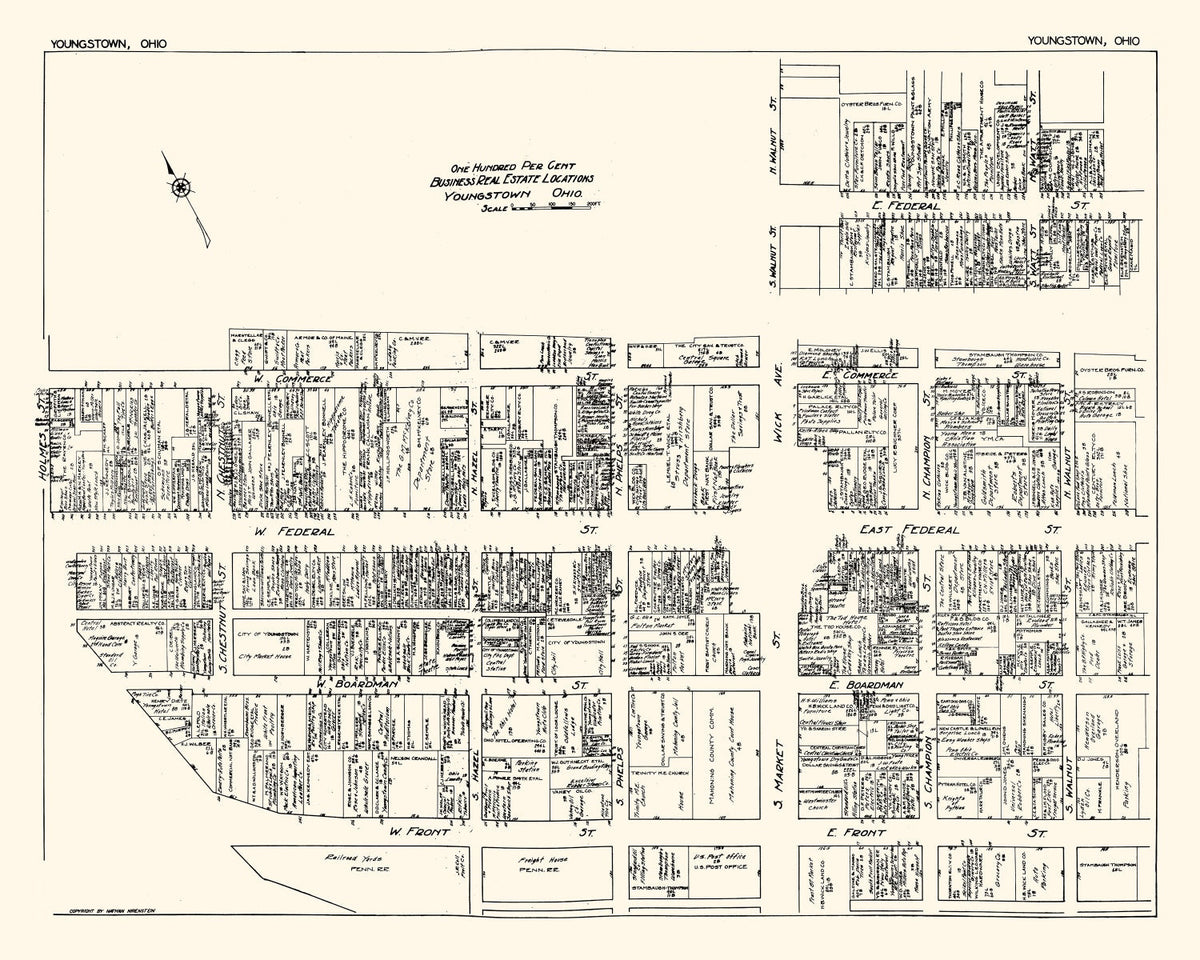 Vintage Map of Youngstown, OH Business Section 1929