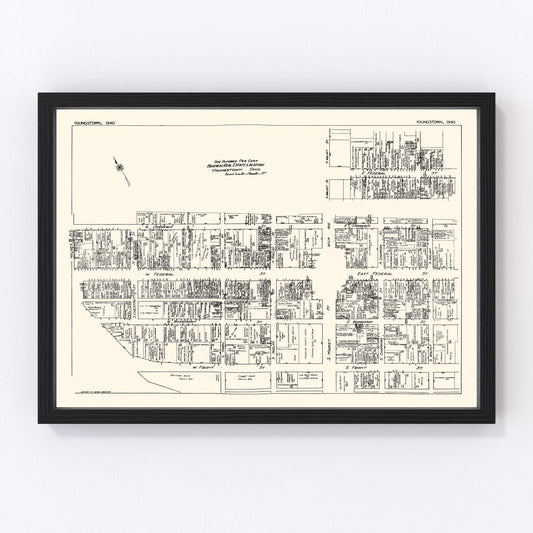 Vintage Map of Youngstown, OH Business Section 1929