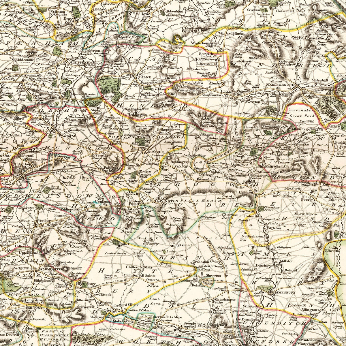 Vintage Map of Wiltshire County England, 1801