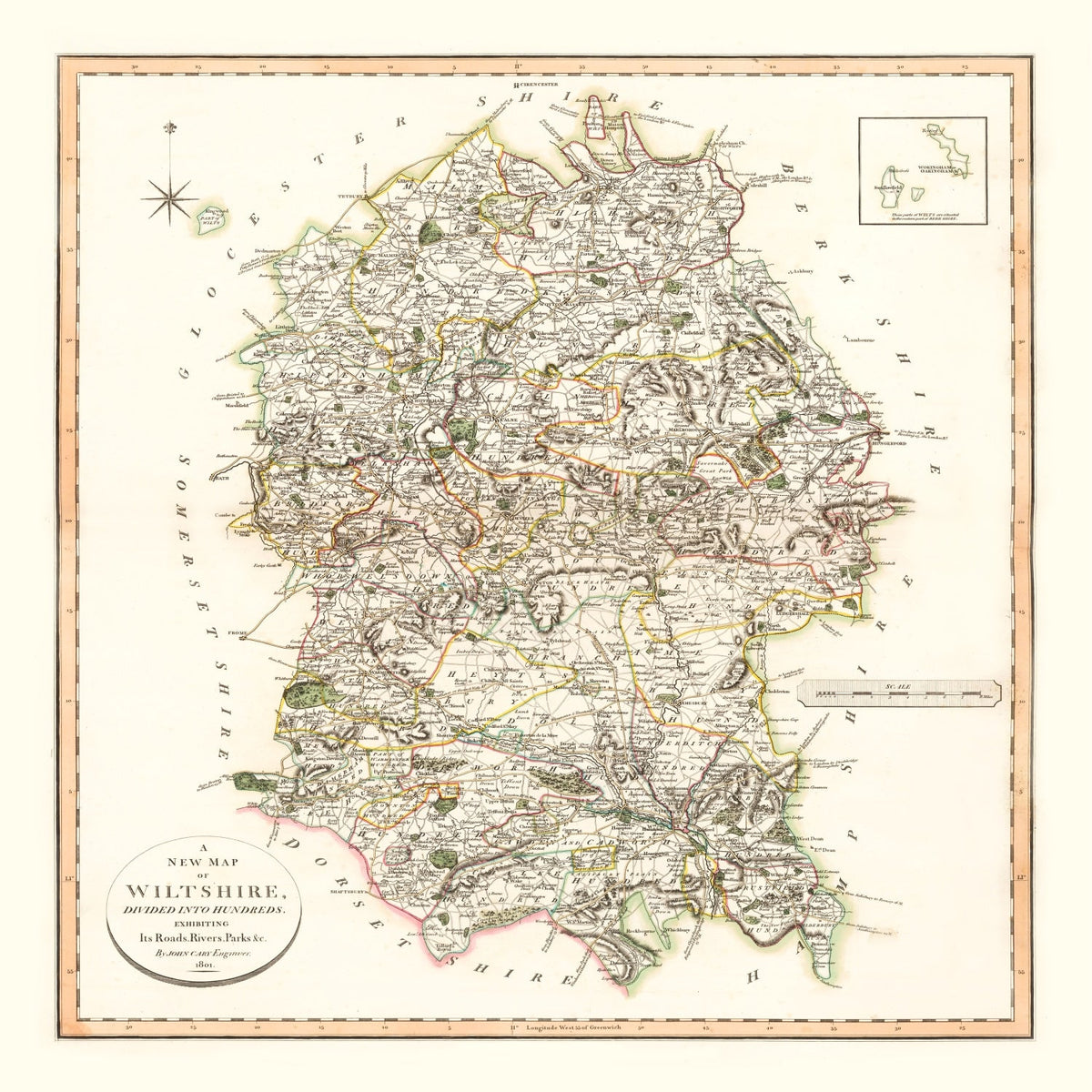 Vintage Map of Wiltshire County England, 1801