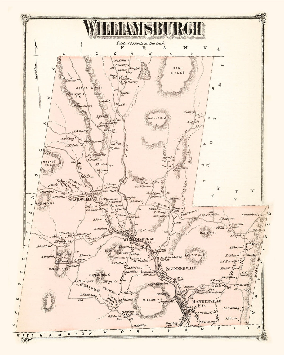 Vintage Map of Williamsburg, Massachusetts 1873