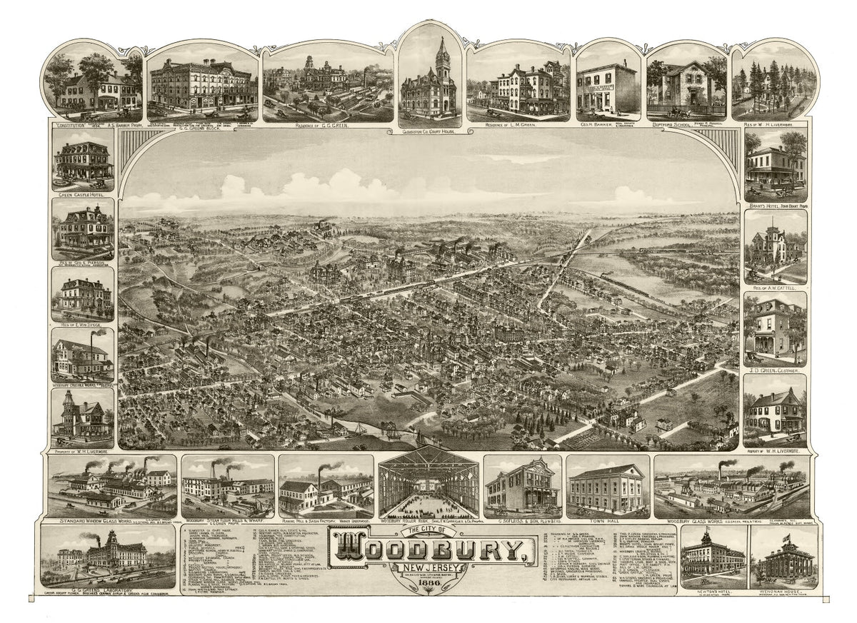 Vintage Map of Woodbury, New Jersey 1886
