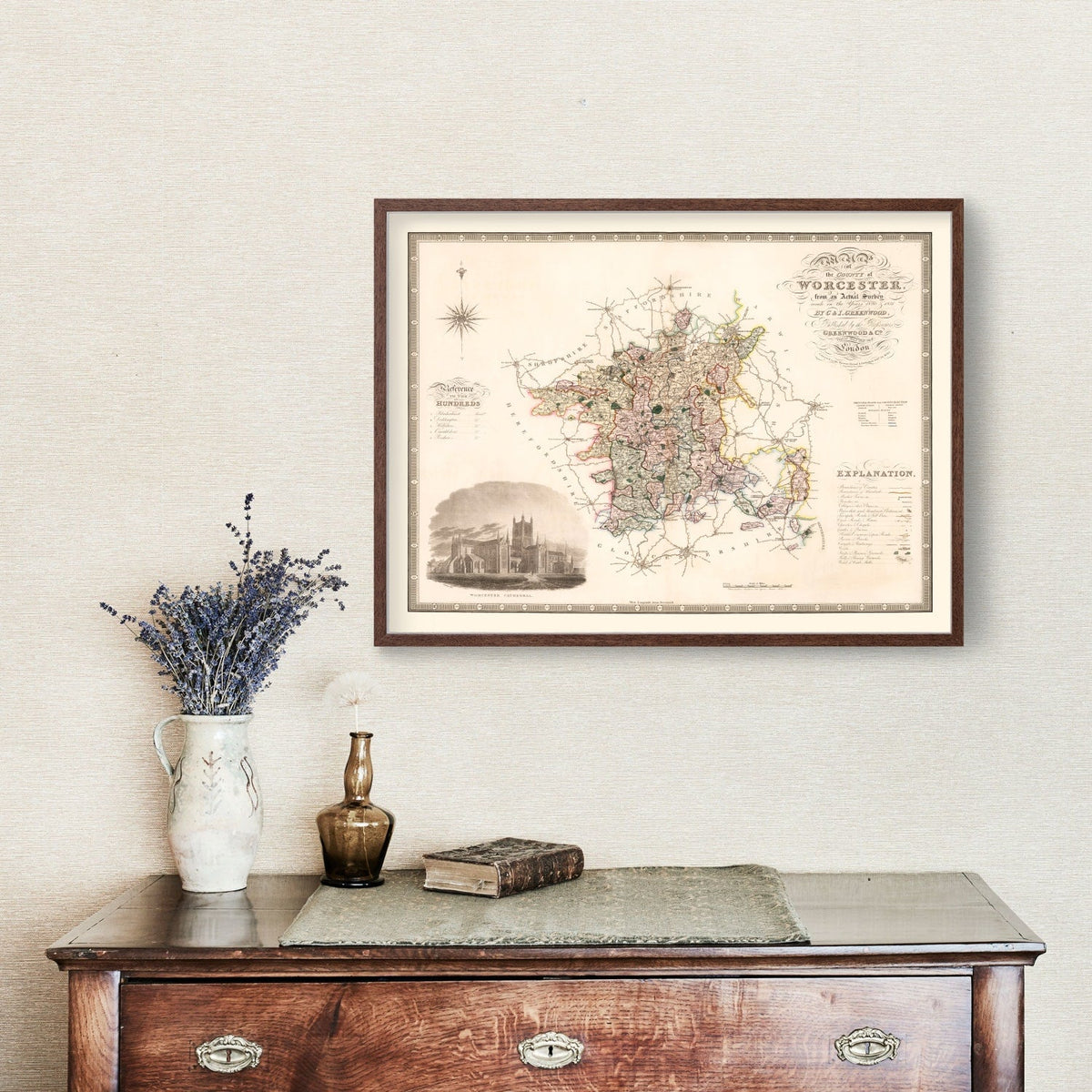 Vintage Map of Worcester England, 1830