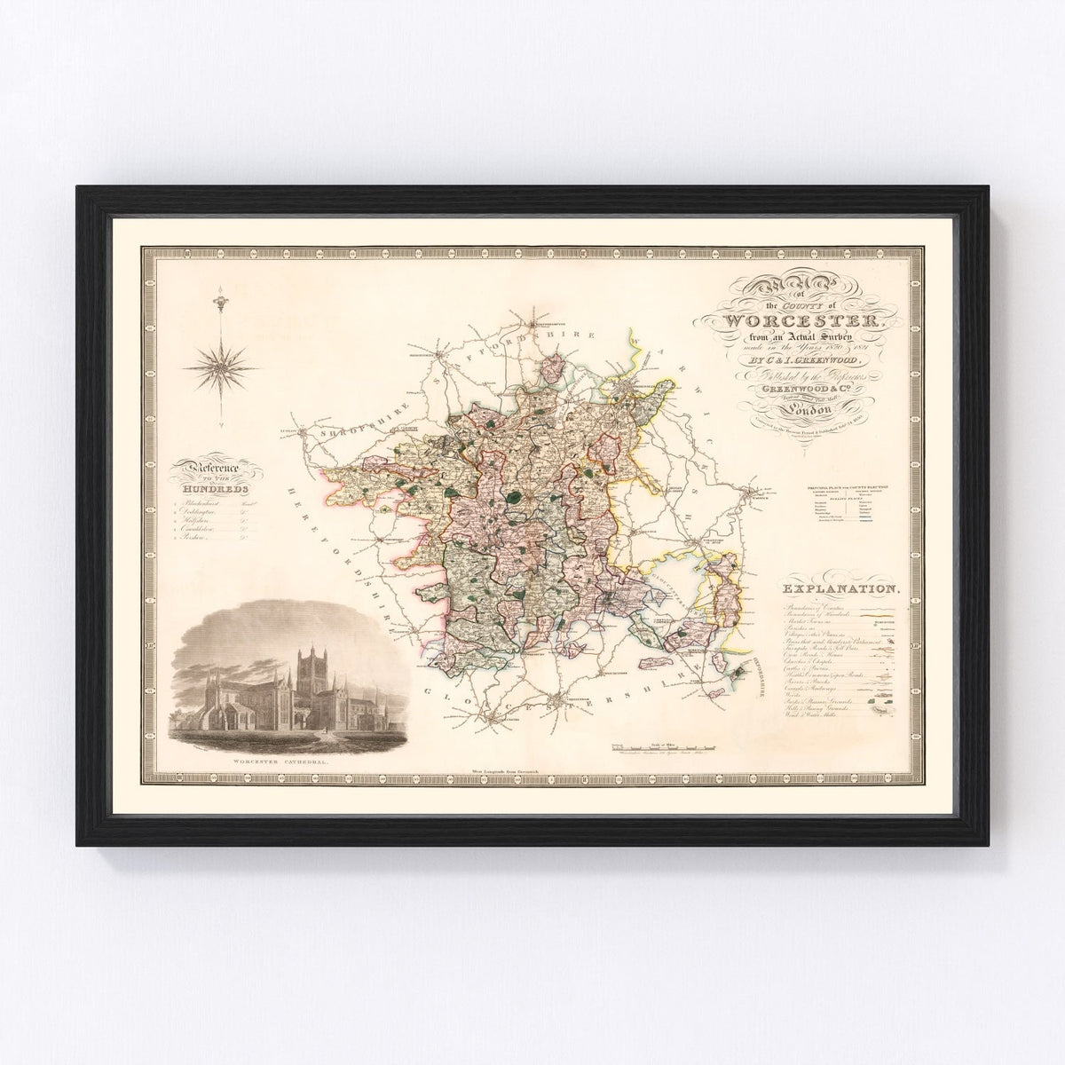 Vintage Map of Worcester England, 1830