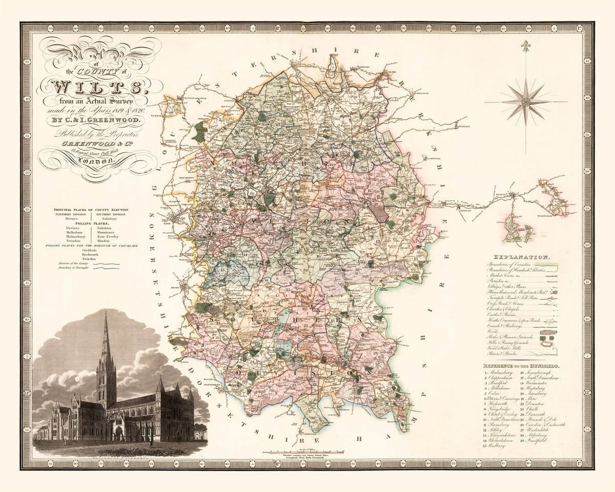Vintage Map of Wilts England, 1829