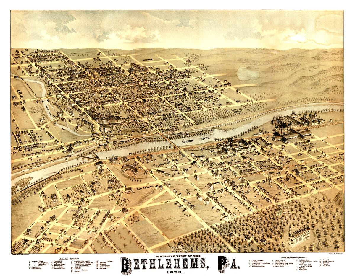 Vintage Map of Bethlehem, Pennsylvania 1878