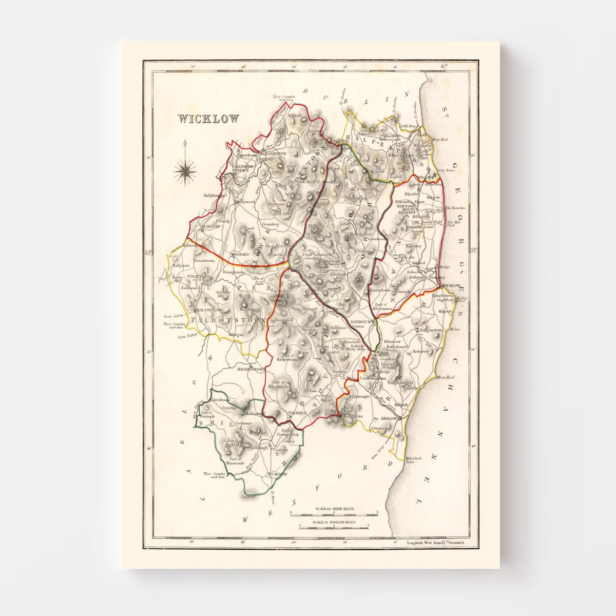 Vintage Map of Wicklow County Ireland, 1846