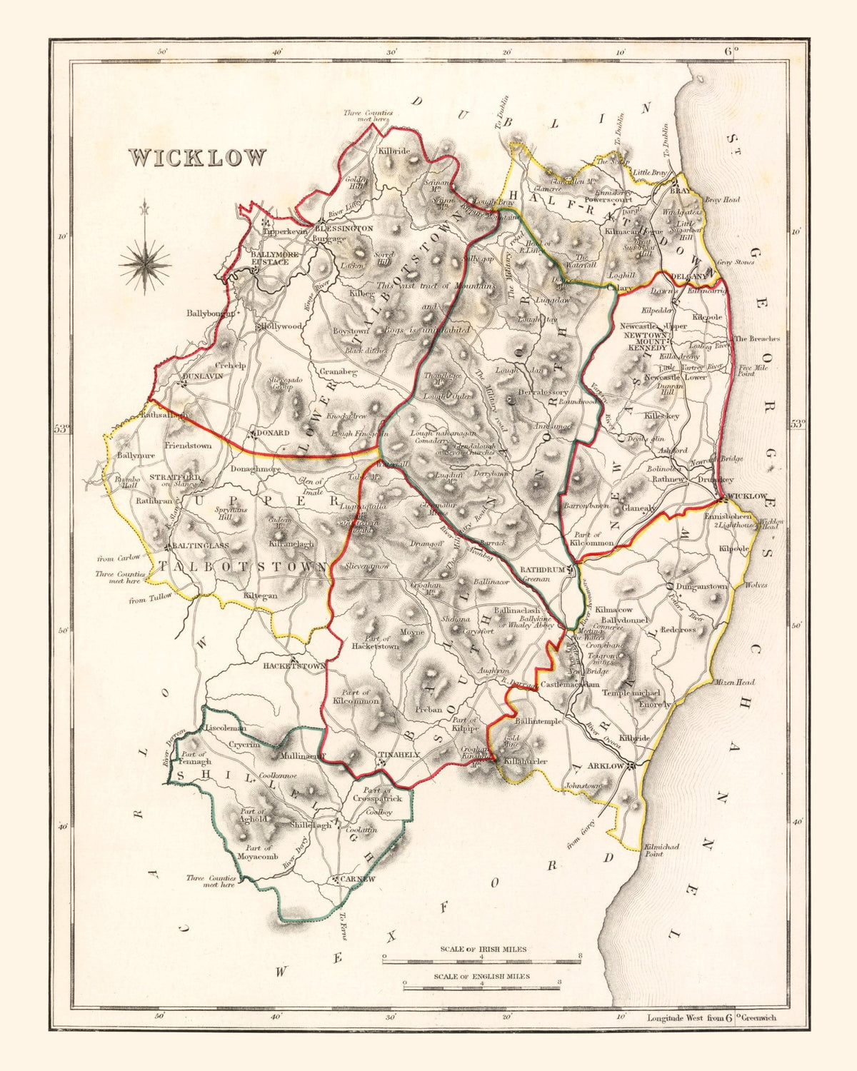 Vintage Map of Wicklow County Ireland, 1846