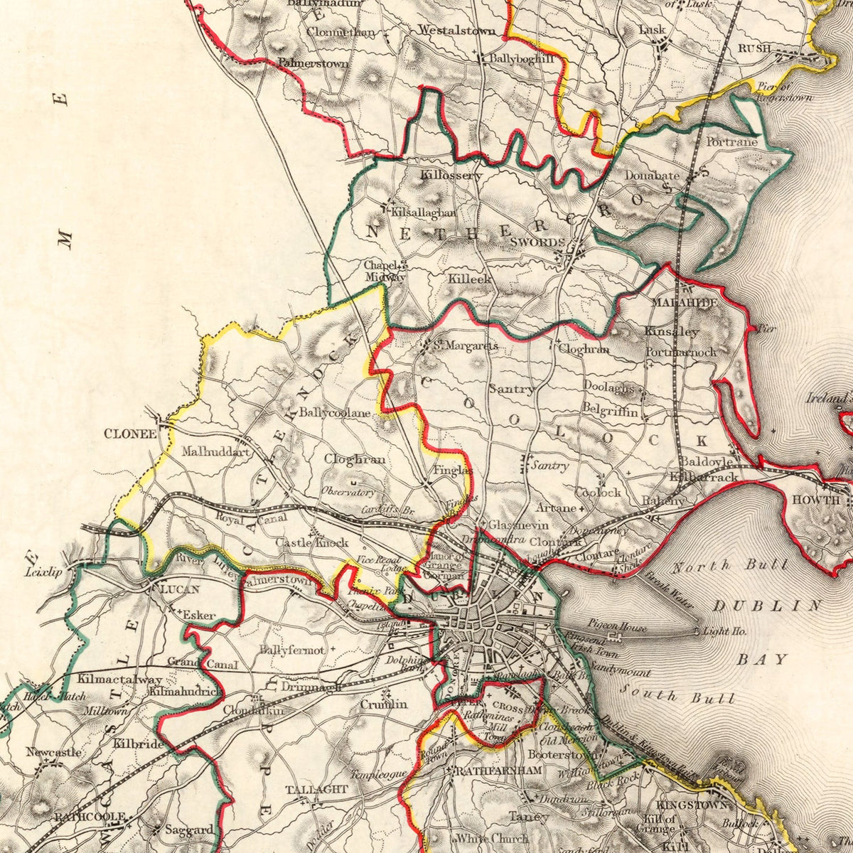 Vintage Map of Dublin County Ireland, 1846