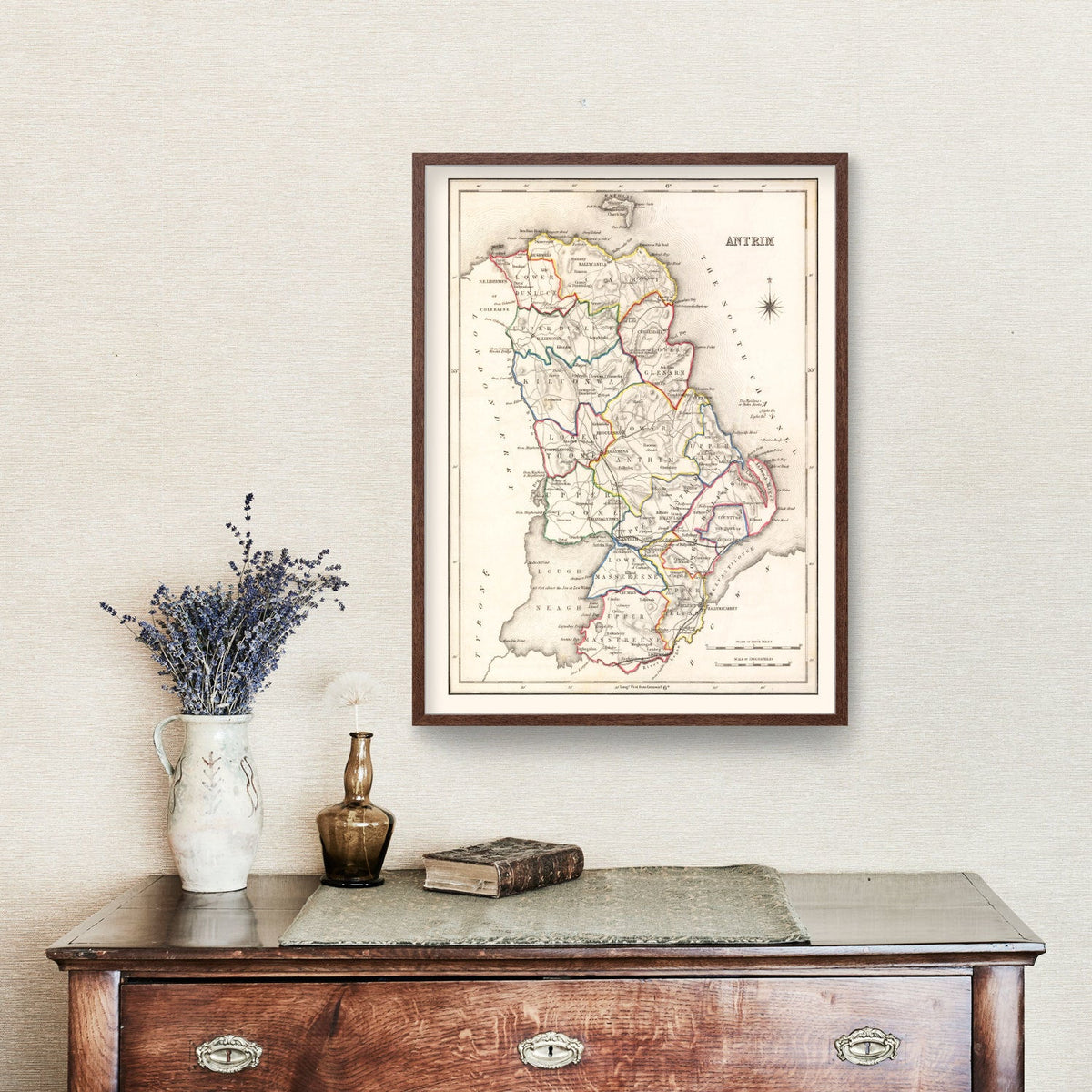 Vintage Map of Antrim County Ireland, 1846