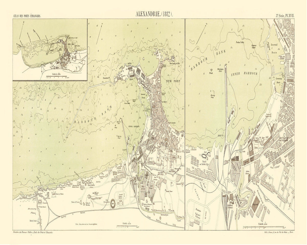 Vintage Map of Alexandria Egypt, 1882