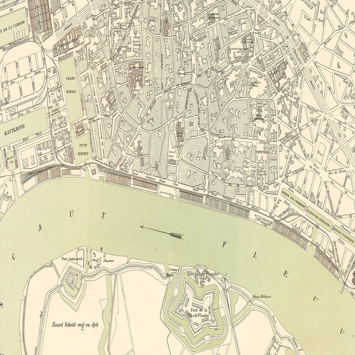 Vintage Map of Antwerp, Belgium 1886