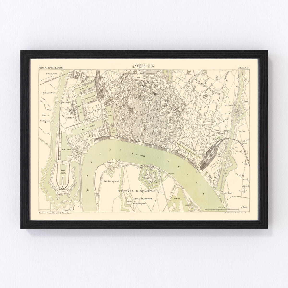 Vintage Map of Antwerp, Belgium 1886