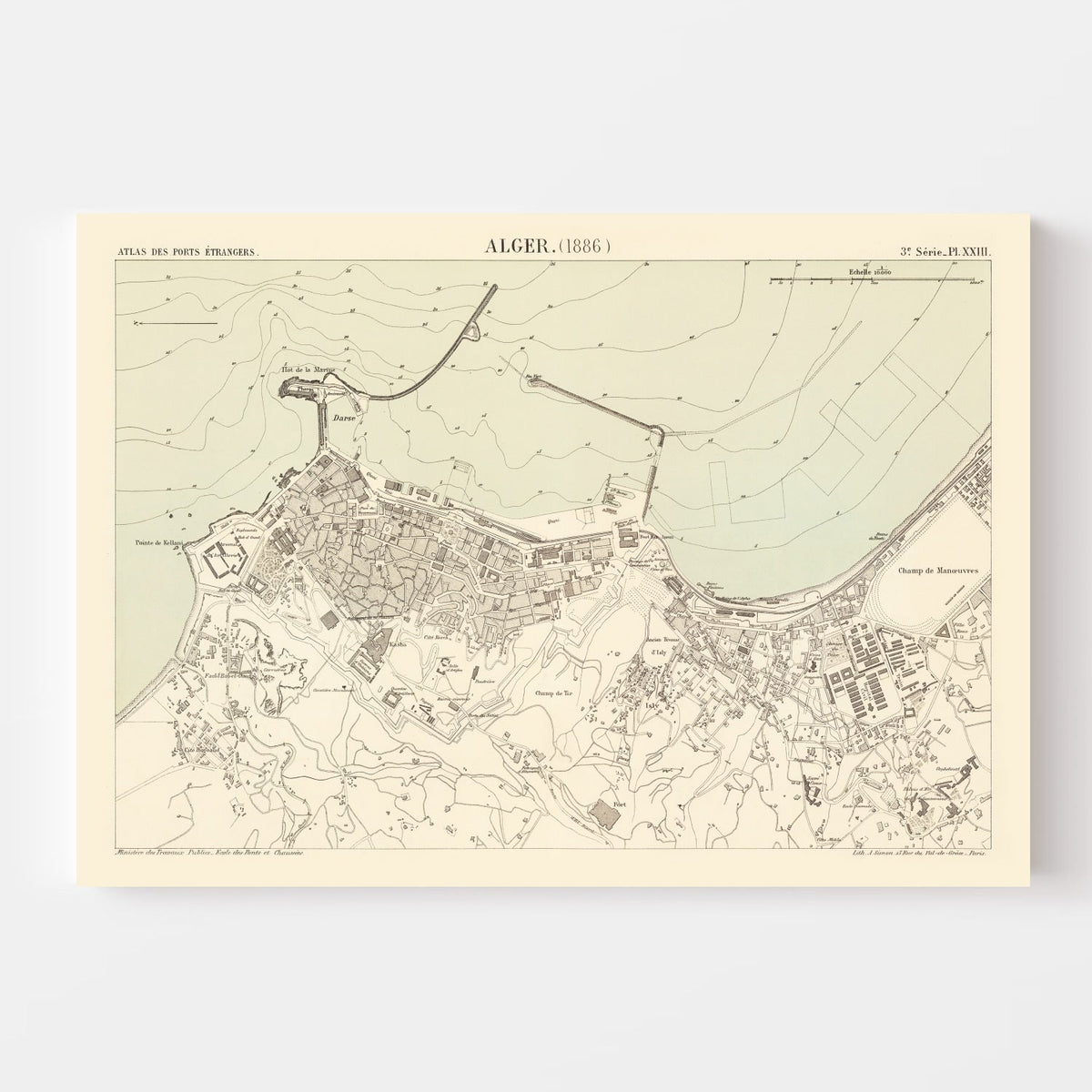 Vintage Map of Algiers, Algeria 1886